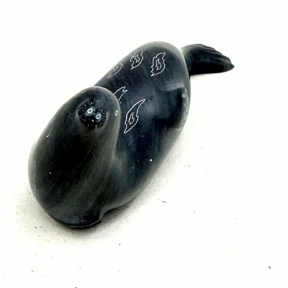 Vintage Soapstone Seal Sculpture Hand Carved Eskimo Art Esquimau Canada